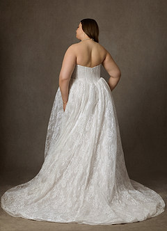 Azazie Demetria Vestidos de novia Vestido Diamante Blanco de Encaje de Corte Princesa con Palabra de honor image9