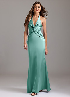 Azazie Valerie Bridesmaid Dresses Aqua Mermaid Pleated Stretch Satin Dress image3