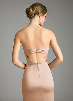 Azazie Leonis Vestidos de damas de honor Vestido de Rosa Inglesa de Satén Elástico de Corte Sirena Convertible con Plisado image7