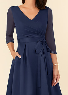 Azazie Maritza Mother of the Bride Dresses Dark Navy A-Line Pleated Matte Satin Dress image8
