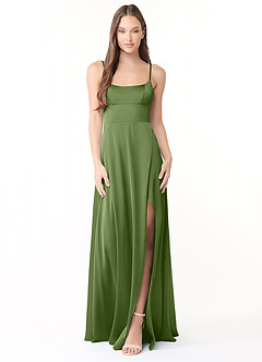 Azazie Halsey Brautjungfernkleider Etui Seitliche Cut-Outs Stretch-Satin Kleid Wacholder image1