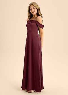 Azazie Anselie Junior Cabernet A-Line Off the Shoulder Stretch Satin Dress image6