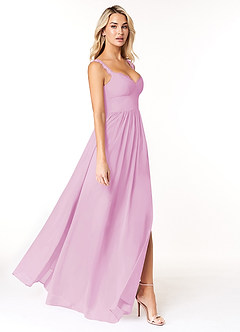 Azazie Cleobella Brautjungfernkleider A-Linie Herzchen Spitze Chiffon Kleid Bonbonrosa image3