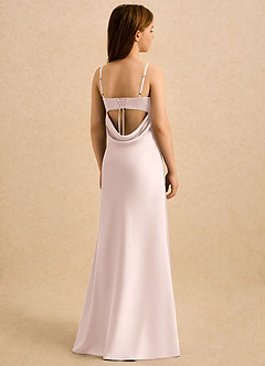 Azazie Mirabella Girls Formal Robe Demoiselle D'honneur Fillette Robe Fourreau en Satin extensible Encolure en Forme de Cœur Rose Pâle image1