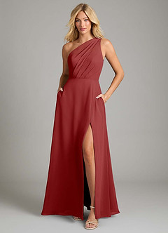 Azazie Phaedra Bridesmaid Dresses Rust A-Line One Shoulder Chiffon Dress image3