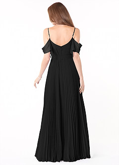 Azazie Lyney Brautjungfernkleider A-Linie Schulterfrei Chiffon Kleid Schwarz image2