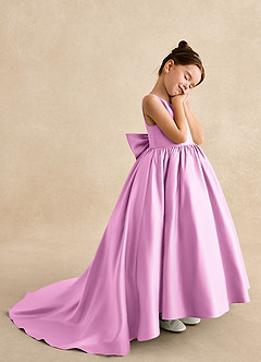 Azazie Mimia Flower Girl Dresses Candy Pink A-Line Bow Matte Satin Dress image4