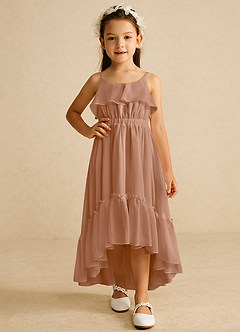 Azazie Karmen Blumenmädchenkleider A-Linie Gestreift Chiffon Kleid Champagner Rosa image5
