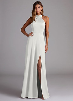 Azazie Myra Abiti da Damigella Abito A-Line in Raso Elasticizzato Collo Alto Bianco image1