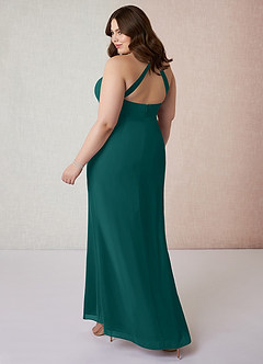 Azazie Becca Bridesmaid Dresses Peacock Sheath V-Neck Chiffon Dress image10