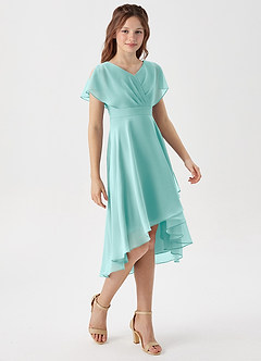 Azazie Graciela Junior Aqua A-Line Pleated Chiffon Dress image5