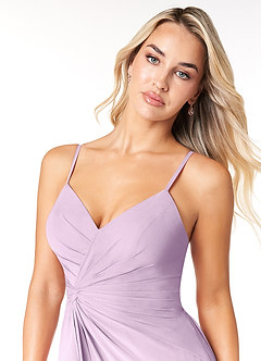 Azazie Emerald Bridesmaid Dresses Frosted Lilac A-Line Ruffled Chiffon Dress image6
