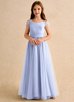Azazie Yuna Girls Formal Abiti da Ragazza di Fiori Abito A-Line in Tulle Spalle Scoperte Ghiaccio image4