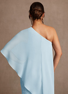 Azazie Wilma Mother of the Bride Dresses Sky Blue Sheath One Shoulder Floral Burnout Dress image7