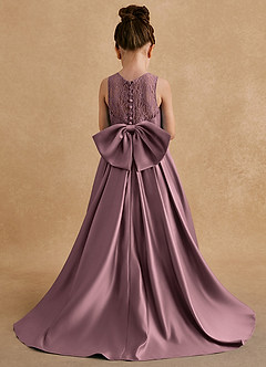Azazie Sammy Robe Demoiselle D'honneur Fillette Robe Trapèze en Mat Satiné Dentelle Mauve Vintage image4