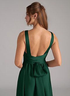 Azazie Kora Bridesmaid Dresses Dark Green A-Line Pleated Stretch Satin Dress image2
