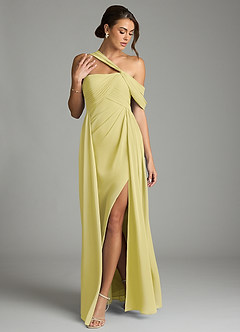 Azazie Kassandra Bridesmaid Dresses Lemon Sorbet A-Line Off the Shoulder Chiffon Dress image3
