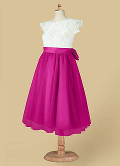 Azazie Vetty Flower Girl Dresses Ivory Fuchsia A-Line Lace Tulle Dress image15
