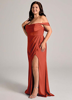 Azazie Johana Bridesmaid Dresses Rust Mermaid Off the Shoulder Stretch Satin Convertible Dress image12