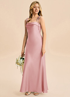 Azazie Willa Junior Robe Sirène en Satin extensible Arc Rose Poudré image5