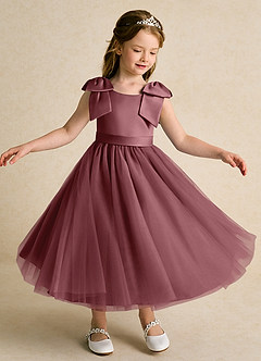 Azazie Serene Robe Demoiselle D'honneur Fillette Robe Princesse en Mat Satiné Arc Rose Du Désert image4