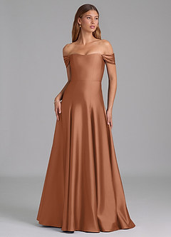 Azazie Seriana Bridesmaid Dresses Bronzer A-Line Off the Shoulder Stretch Satin Convertible Dress image1