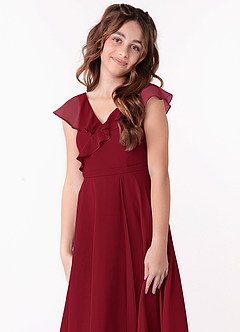 Azazie Posie Junior Burgundy A-Line Ruched Chiffon Dress image6