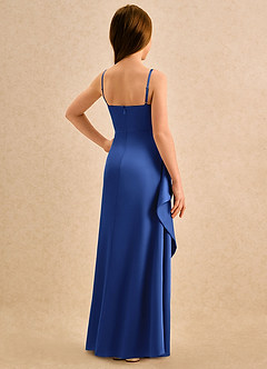 Azazie Cannoli Girls Formal 플라워 걸 드레스 A라인 주름진 스트레치 새틴 플로어 길이 드레스 image2