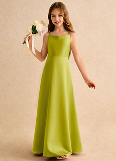 Azazie Joella Girls Formal Flower Girl Dresses Lemongrass A-Line Pleated Matte Satin Dress image3