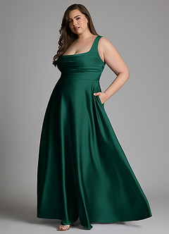 Azazie Azaria Bridesmaid Dresses Emerald A-Line Corset Stretch Satin Dress image10
