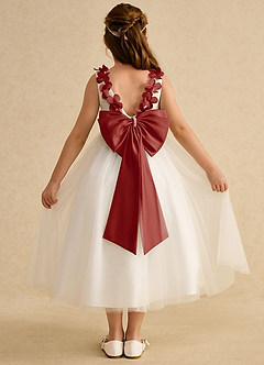 Azazie Lilli Blumenmädchenkleider A-Linie Schleifen Tüll Kleid Elfenbein Terrakotta image2