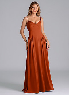 Azazie Kirby Jurken voor bruidsmeisjes Jurk van Stretch Satijn met A-Lijn Paprika image3