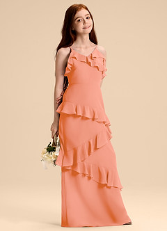 Azazie Evara Junior A-Linie Chiffon Kleid Sonnenuntergang image6