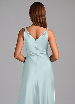 Azazie Nerine 신부 들러리 드레스 A라인 주름진 스트레치 새틴 바닥 길이 드레스 image2