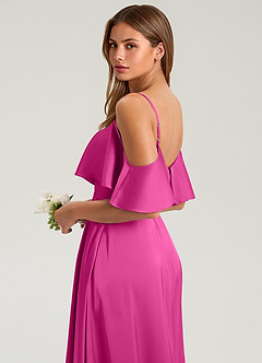 Azazie Jean Bridesmaid Dresses Fuchsia A-Line Off the Shoulder Stretch Satin Dress image7