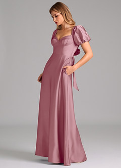 Azazie Fatima Bridesmaid Dresses Vintage Mauve A-Line Pleated Stretch Satin Dress image5
