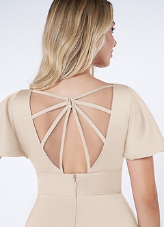 Azazie Lani Bridesmaid Dresses White Alabaster A-Line Flounce Sleeve Stretch Satin Dress image3