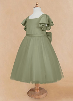 Azazie Kaeya Flower Girl Dresses Pistachio A-Line Bow Tulle Dress image7
