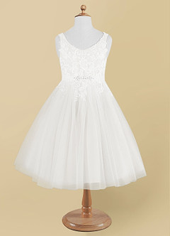Azazie Minka Flower Girl Dresses Diamond White A-Line Lace Tulle Dress image6