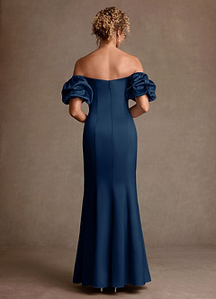 Azazie Redding vestidos de madre de la novia Vestido de Azul Marino Oscuro de Satén Elástico de Corte Recto con Volante image2