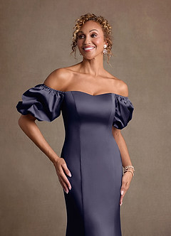 Azazie Redding Suknie dla Matki Panny Młodej Osłona Marszczony Satyna elastyczna Długość podłogi Sukienka image6