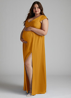Azazie Allessia vestidos de dama de honor de maternidad Vestido de Corte En A Plisado Hasta el suelo Satén Elástico image8