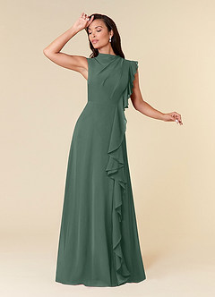 Azazie Narine Mère de la mariée Robes Robe Trapèze en Mousseline de soie Encolure haute plissée Mousse De Mer image1