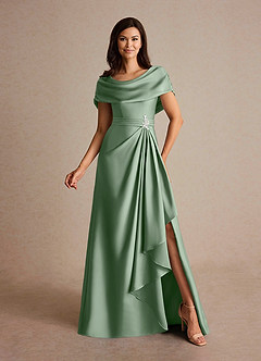 Azazie Branford Mother of the Bride Dresses Matcha A-Line Pleated Stretch Satin Dress image1