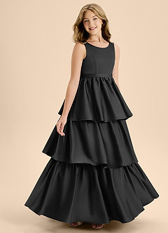 Azazie Meadowyn Junior Abito A-Line in Raso Elasticizzato Fiocco Nero image1