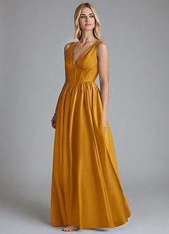 Azazie Delmie Bridesmaid Dresses Butterscotch A-Line Corset Stretch Satin Dress image4