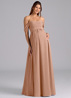 Azazie Saige Robes de demoiselle d'honneur de maternité Robe Trapèze Plissée Longueur ras du sol Mousseline de soie image3