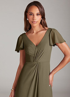 Azazie Soren Bridesmaid Dresses Willow Green A-Line Ruched Chiffon Dress image6