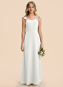 Azazie Mavie Junior Vestido Blanco de Satén Elástico de Corte en A con Drapeado image6