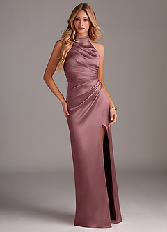 Azazie Jemma Bridesmaid Dresses Vintage Mauve Sheath Pleated Stretch Satin Dress image3
